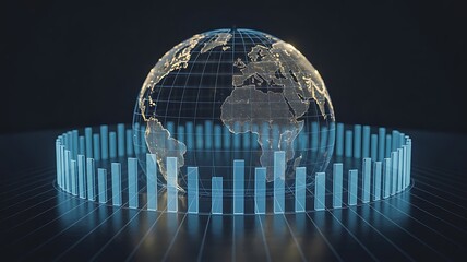 Glowing digital globe with data bars earth data visualization