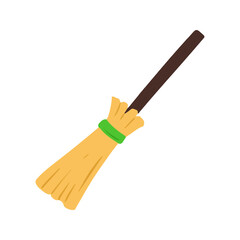 Classic Witch Broomstick Illustration with Yellow Straw for Halloween Magic