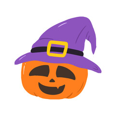 Smiling Jack O Lantern with Purple Witch Hat