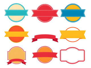 Modern logo badges, Glossy award icons, Decorative emblem set, Branding badge pack, Printable colorful badges, Flat design badges, Isolated badge vector, Bright emblem collection, Creative label desig