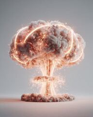 Surreal High-Detail 3D Render of Mushroom Cloud with Glowing Neon Light on Transparent Background