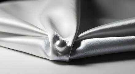 Minimalist still life featuring a pearl stud earring on folded satin fabric, elegant curves, rich textures, and monochrome lighting creating a refined and luxurious composition.