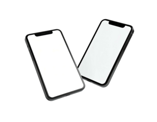 Two similar smartphones floating diagonally against a black background