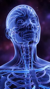 Human Vascular System Visualization with Blue Tones and a Dark, Nebulous Background Depicting Blood Vessels and Arteries for Medical Illustration and Anatomical Study with Detailed Vein Structure