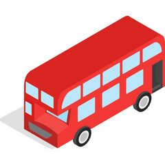 Iconic Red Double Decker Bus in Isometric 3D Style With Transparent Background And Shadow Perfect...