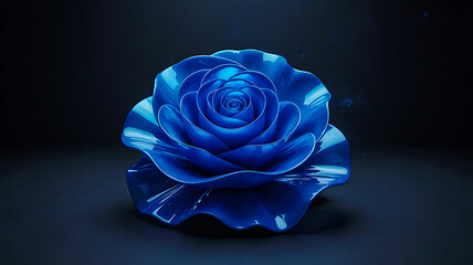 Stunning metallic blue rose sculpture evokes elegance, luxury, and deep emotion for sophisticated designs and artistic concepts