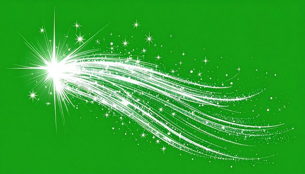 Sparkling white streaks and stars on a bright green background