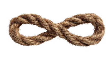 A close-up photo shows a thick, textured rope crafted into the symbol of infinity on black
