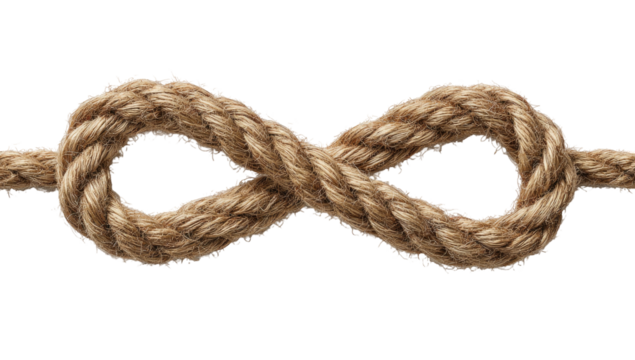 Close-up of a brown rope tied in an infinity knot against a black background