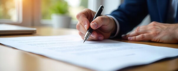 Close-up of a pen signing a legal document on a desk , acceptance, dispute