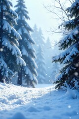 Large snowflakes gently falling on a winter landscape, covering trees and ground in a pristine layer of white Perfect for winter, holiday, or seasonal themes , scenic, landscape, weather