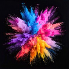 Vibrant Explosion of Colorful Powder Against Black Background