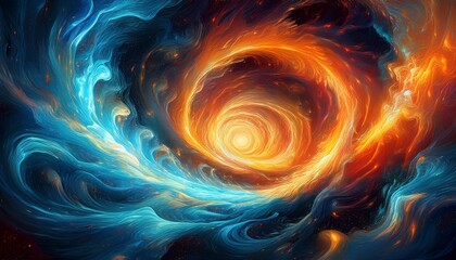 abstract vortex a mesmerizing swirling nebula of fiery orange and icy blue evoking feelings of wonder and cosmic mystery a digital artwork depicting a captivating swirling vortex