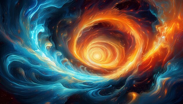 abstract vortex a mesmerizing swirling nebula of fiery orange and icy blue evoking feelings of wonder and cosmic mystery a digital artwork depicting a captivating swirling vortex