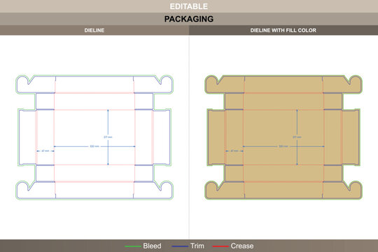 Paper tray box dieline refined vector printing packaging layout using side mortise locks smooth fold configuration and clean die line precision ensuring strong and neat assembly