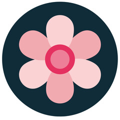 A close-up view of a stylized flower with pink petals and a dark blue background.