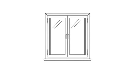 A detailed illustration of a double-pane window with a central handle and frame.