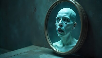 An eerie mirror showing reflection of ghost