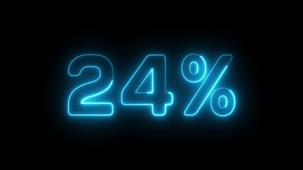 Counting neon number animation on black background.  Counting 24 number animation.