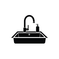 Modern kitchen sink with faucet and soap dispenser icon symbol clean design silhouette