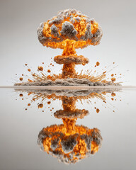 Surreal High-Detail 3D Render of Mushroom Cloud with Glowing Neon Light on Transparent Background
