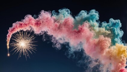 Colorful Smoke Trail with Sparkler Against Dark Background.