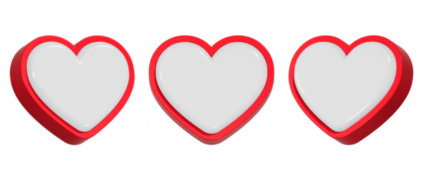 3d rendering design of white heart with red outline icon symbol