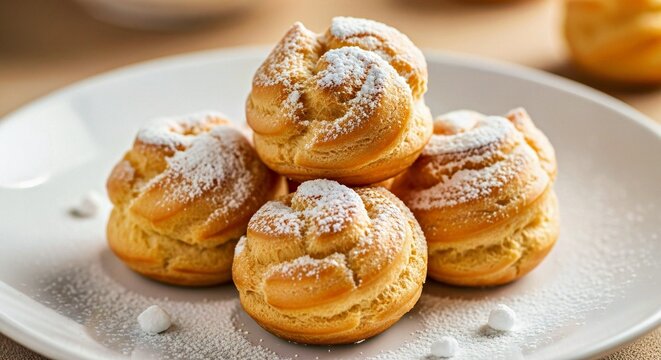  Italian zeppole (fried dough pastries with sugar dusting)