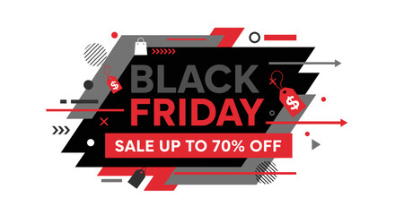Black Friday sale banner up to 70 off discount Modern geometric promotion template for ecommerce