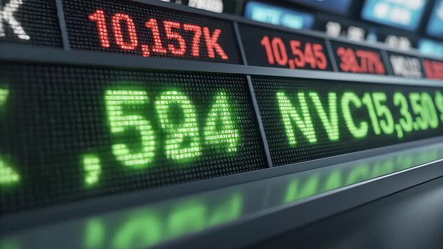 Stock Market Ticker Displaying Changing Prices and Percentages