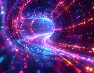 Digital wormhole of light and color, futuristic abstract scene