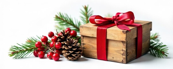 Rustic wooden box Christmas gift set, pine cones, berries , cones, box