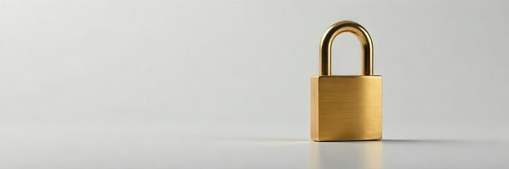Shiny gold padlock on sleek metal surface, modern design, gold, metal