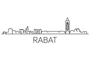 Obraz premium Rabat Line Art skyline silhouette. Black Rabat city design. with white background