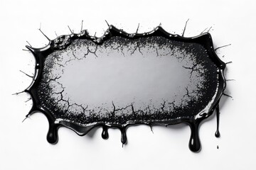 Single black drop sticker with cracked surface, dripping effect, damaged, cracked