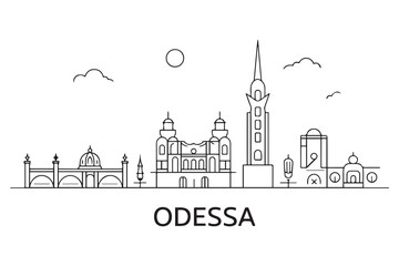 Fototapeta premium Odessa Line Art skyline horizontal banner. Odessa, Ukraine. Vector template for your design. with white background
