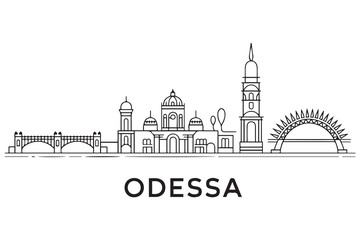 Fototapeta premium Odessa Line Art skyline horizontal banner. Odessa, Ukraine. Vector template for your design. with white background