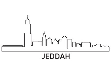 Fototapeta premium Jeddah Line Art skyline silhouette. Black Jeddah city design. with white background