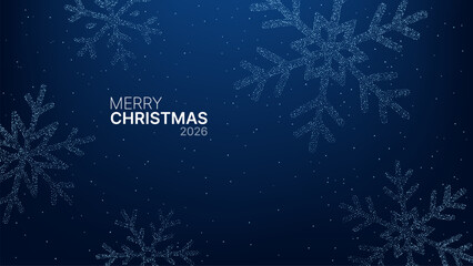 Naklejka na ściany i meble Dot technology big data snowflake. Merry Christmas 2026 winter season greeting card. Blue holiday background for digital communication.