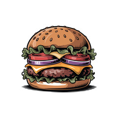 Delicious hamburger with cheese lettuce tomato and onion