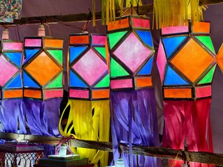 Colorful traditional Lanterns in Various Shapes Akash kandil (Diwali decorative lamps) Hang out...