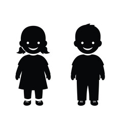 Cute cartoon silhouettes of boy and girl standing together cheerful characters isolated silhouette