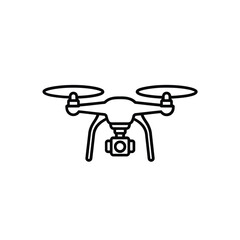 Simple outline drawing of a quadcopter drone with camera