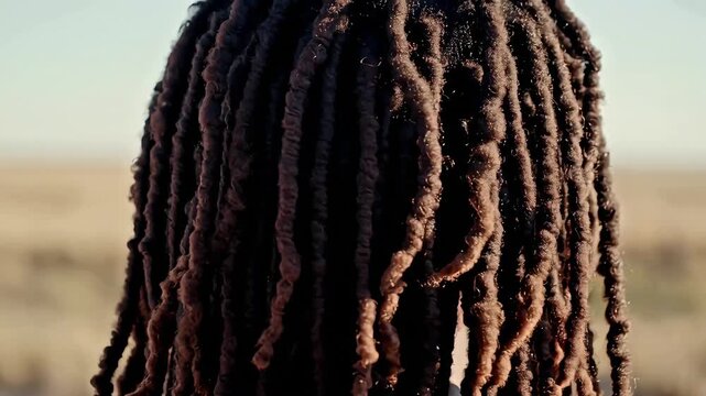 Detailed dreadlocks hairstyle close up view