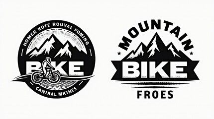 Two vintage style mountain bike logos with mountains and cyclists © Mst