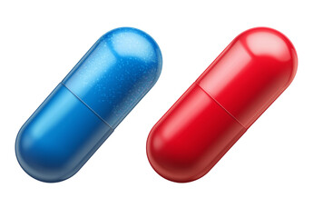 Blue and Red Capsules Isolated on Transparent Background