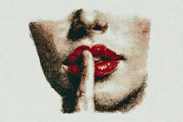 Woman's lips with red lipstick shushing, symbolizing quietude and confidentiality