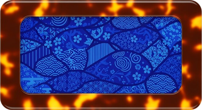 Blue Japanese Pattern on Tortoiseshell Frame - Elegant Asian Design.