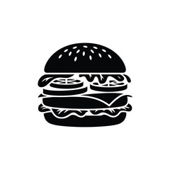 Simple black and white silhouette icon of a delicious cheeseburger