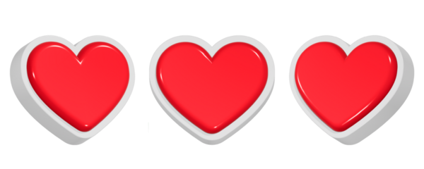3d rendering design of red heart with white outline icon symbol